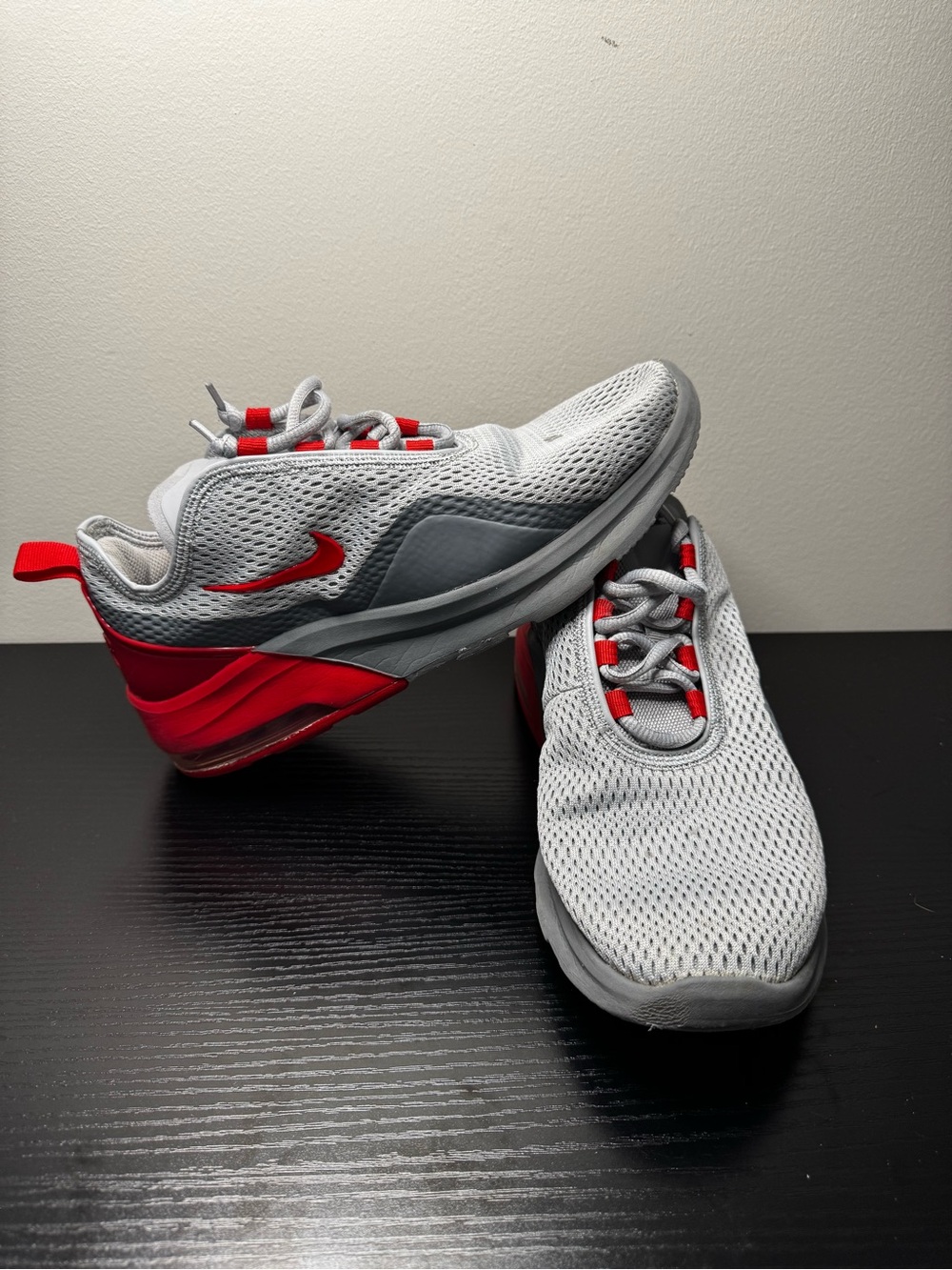 Nike Gray and Red Mesh Running Sneakers